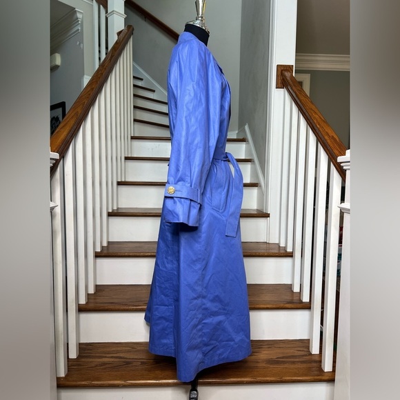 Vintage London Fog Long Belted Trench Coat in Blue Size 12 Made in USA - Picture 7 of 10